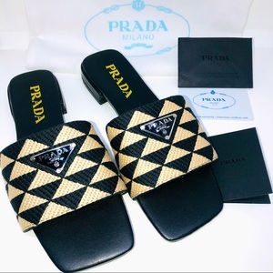 PRADA Embroidered Fabric Slides
